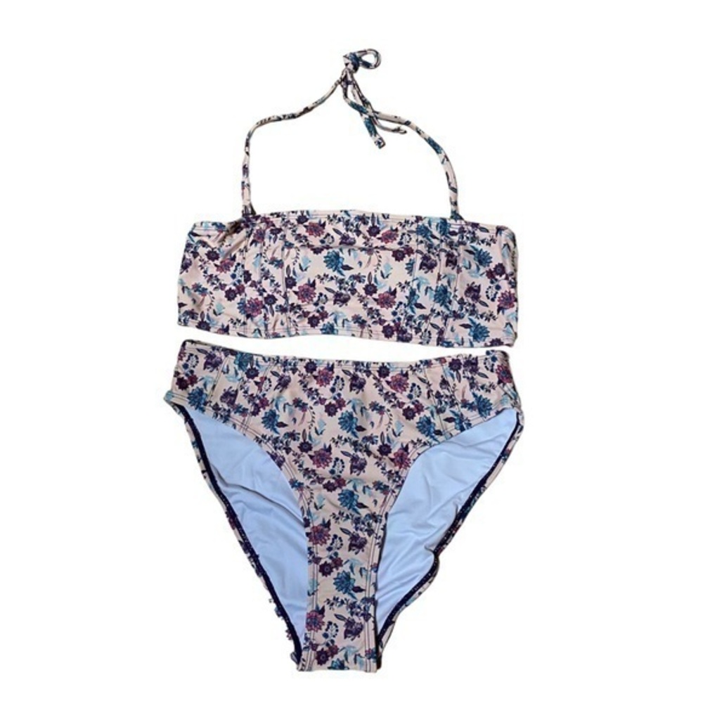 VARSDODO Bikini with Bandeau Top - Peach with Floral - Size Medium - NWT